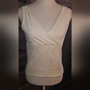 Elegant Cream Sleeveless Wrap Top Microsuede By Equestrian Santa Barbara